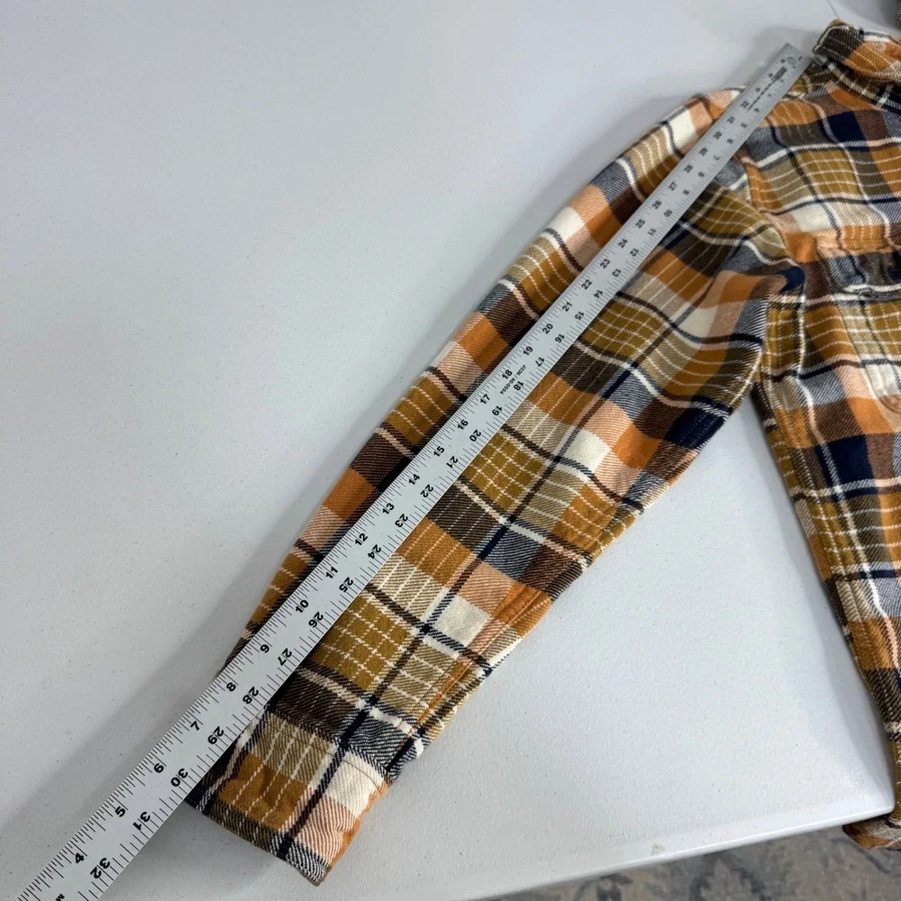 Filson Vintage Flannel Work Shirt Mens M Navy Cumin Plaid Thick Brushed Cotton